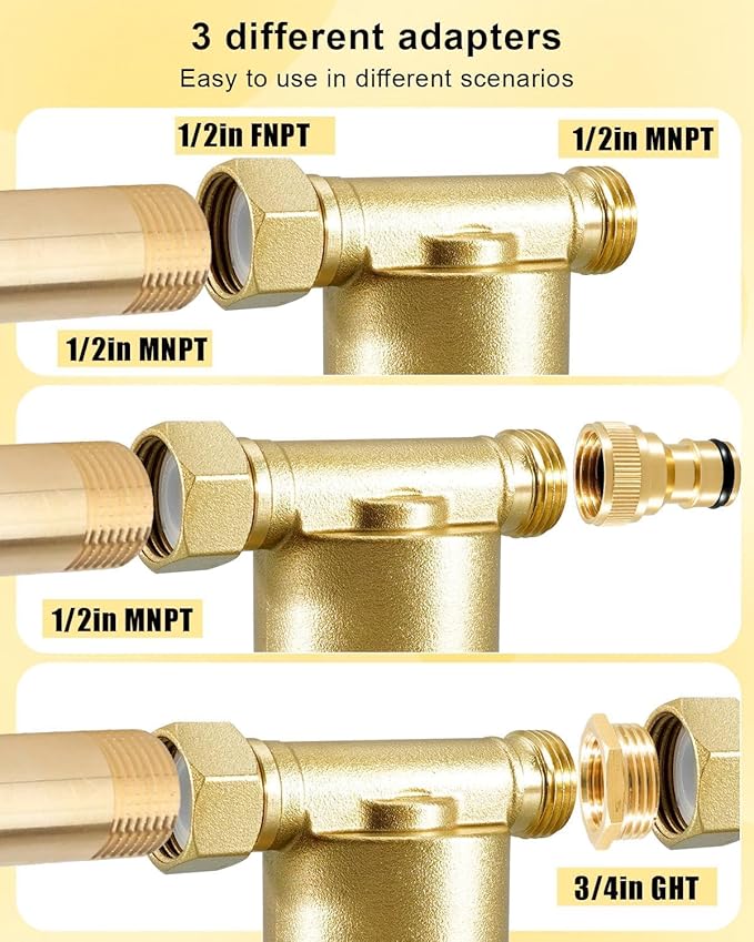 40 Micron Brass Sediment Filter, Inline Spin Down Sediment Water Filter for Washing Machine Heater Camping RV Garden, Reusable Garden Hose Filter with Pipe Sealant Tape, Anti Scale and Clogging