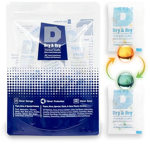 Dry & Dry Premium Orange Indicating Silica Gel Packets Desiccants - Food Safe Silica Gel Packets - Orange - 20 Packets (5 Gram)
