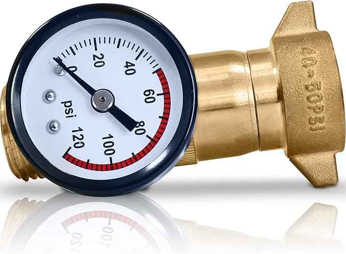Cupohus Brass RV Water Pressure Regulator (40-50PSI) with Gauge and Filter Screen, 3/4” NH Monitor Water Hose Pressure,for RV Camper, Travel Trailer and More