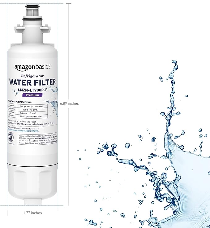 Amazon Basics Replacement LG LT700P Refrigerator Water Filter Cartridge - Pack of 3, Premium Filtration