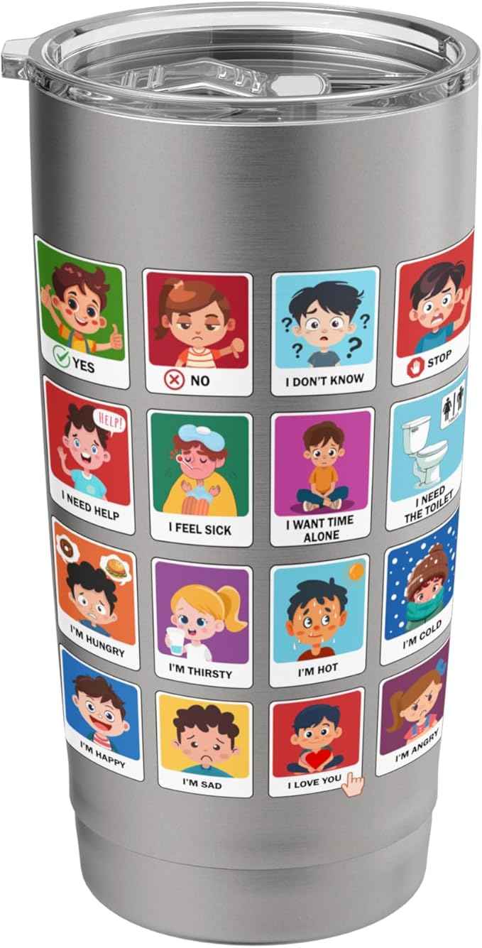 Autism Communication Cards Kids Emotions Speech Therapy AAC Stainless Steel Insulated Tumbler