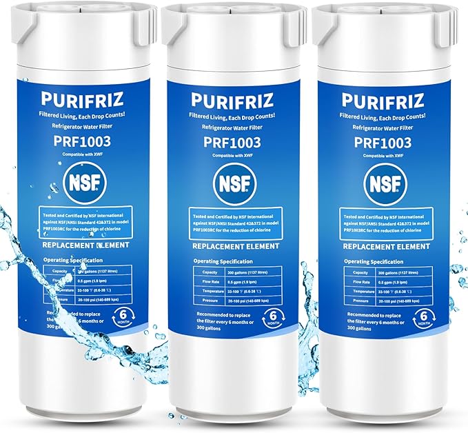 3 Pack XWF (Not XWFE, NO Chips), Refrigerator Water Filter Compatible with GE XWF, GBE21, GDE21, GDE25, GFE24, NSF/ANSI 42&372 Certified, 6 Month / 300 Gallon