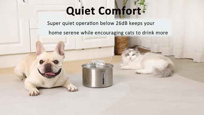 Stainless Steel Cat Fountain, 102 oz/3L Automatic Pet Fountain for Cats and Small Dogs, Ultra-Quiet Pump with White LED Light, Water Level Window