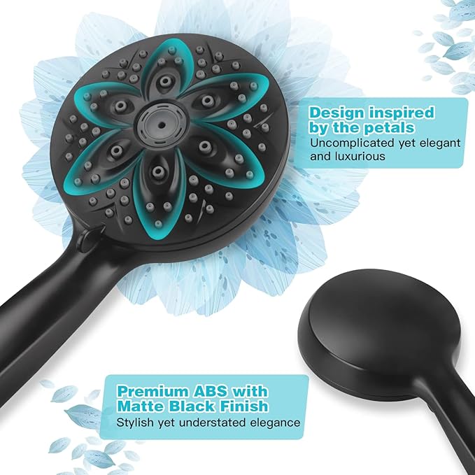 JDO Handheld Shower Head with LED Display Temperature -High Flow Showerhead with 6 Different Shower Modes - Easy-to-Clean Functions - Shower Hose Shower Holder Included