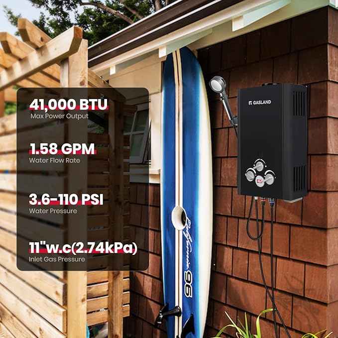 GASLAND CSA Certified Portable Water Heater with Pump Outdoor - 1.58GPM 6L Propane Tankless Instant On Demand Hot Water Shower for Camping & Camper, Includes 1/2" Twist-On Pipe Strainer,BE158BP60