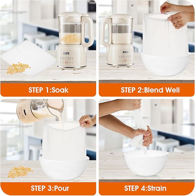 4 Pack Nylon Nut Milk Bag 13×13 Inches Fine Mesh Cheese Cloth Multiple Usage Reusable Food Strainer Professional Cold Brew Filter for Straining Fruit Juice Coffee Tofu Greek Yogurt Tea