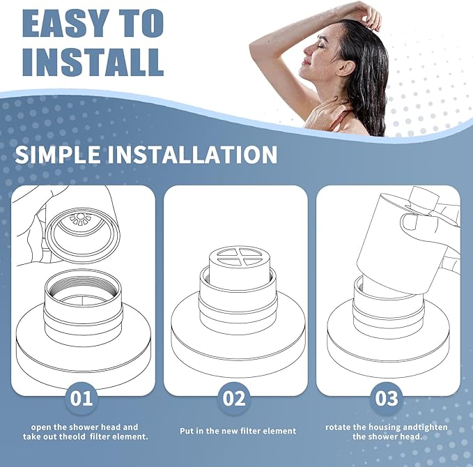 3-Pack Replacement Filter for JOLIE Shower Head, Compatible with JOLIE Shower Filter Cartridge, Reduces Chlorine, Heavy Metals & Impurities, Softens Skin & Hair