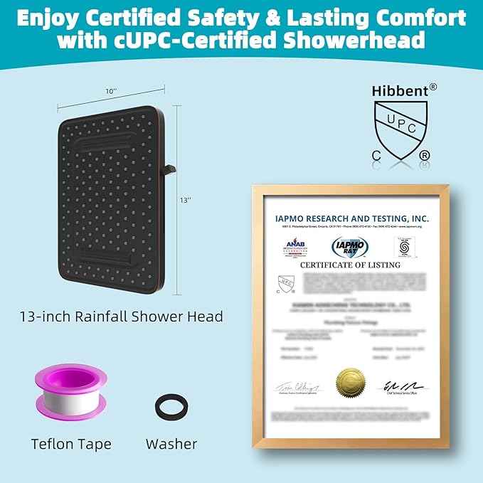 Hibbent cUPC Certified 5 Spray Modes Shower Head, 13'' High Pressure Large Rainfall Shower Head, High Flow Waterfall Bathroom Fixed Showerheads, Adjustable Swivel Ball Joint, Oil Rubbed Bronze