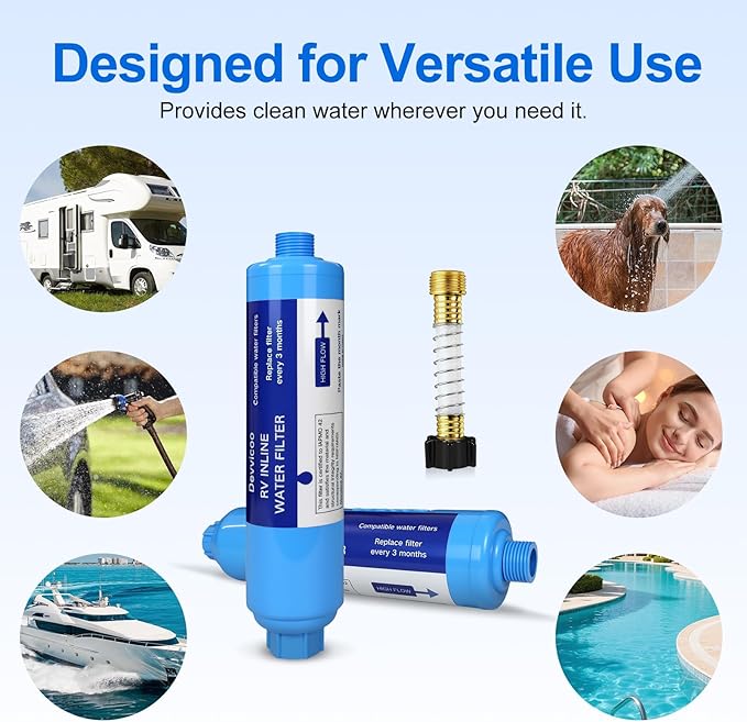 2 Pack RV Water Filter - Inline Hose Water Filter, NSF Tested Lead-Free, Advanced Filtration for Camping, RV Travel, Garden Watering