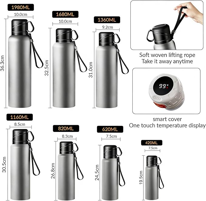 Double wall vacuum Leakproof stainless steel wide mouth insulated water bottle;tea tumbler with infuser,cup,lid;smart thermoses hot drinks;thermal flask ice coffee with led digital temperature display