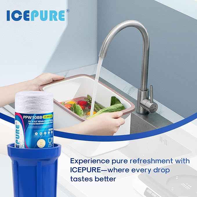 ICEPURE 25 Micron 10”x4.5'' Whole House Sediment String Wound Water Filter Replacement filter for 84637, WPX5BB97P, PC10, 355214-45, 355215-45, WP10BB97P, WP5BB97P, 4PACK