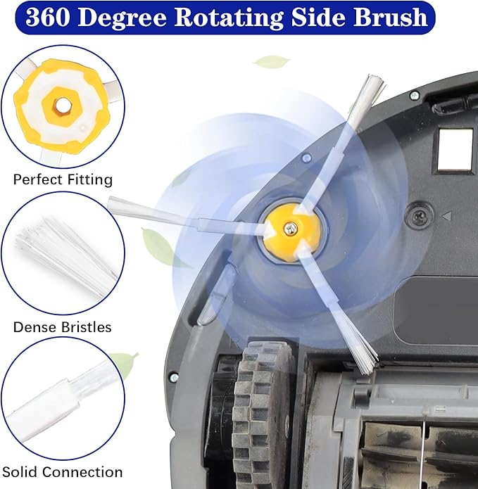 Replacement Parts fit for i-Robot Room-ba 600 Series 614 618 620 630 640 650 660 675 680 685 690 692 694 695 Vacuum Cleaner Replenishment Kit- Includes 3 Filter, 3 Side Brush &1 Bristle Brush - AquaVibe