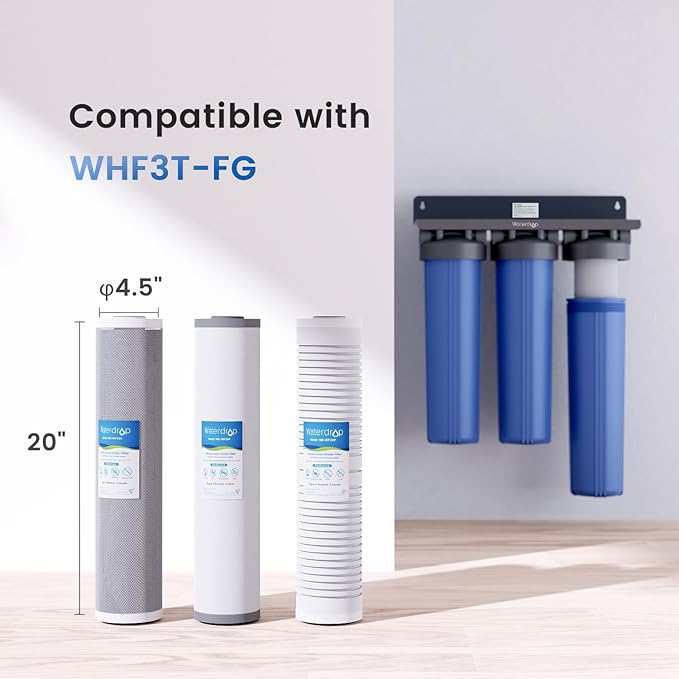 Waterdrop 3 Stage Whole House Water Filter System,with Carbon Filter&Sediment Filter,7-Stage Filtration Highly Reduce Lead,Chlorine,Odor and Taste,Bundle