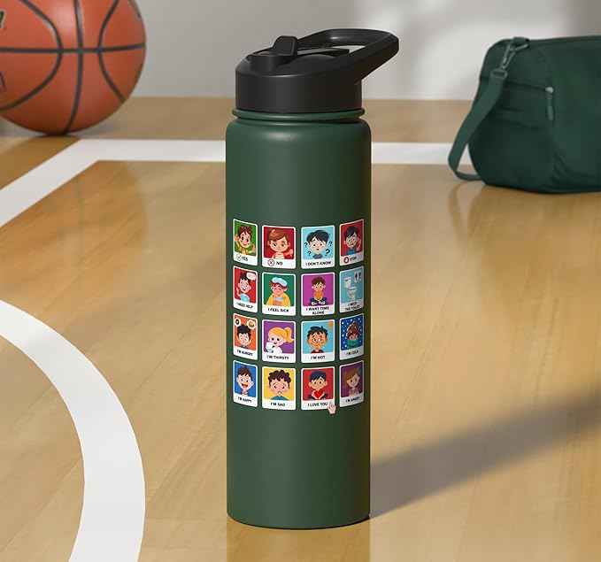 Autism Communication Cards Kids Emotions Speech Therapy AAC Stainless Steel Insulated Water Bottle
