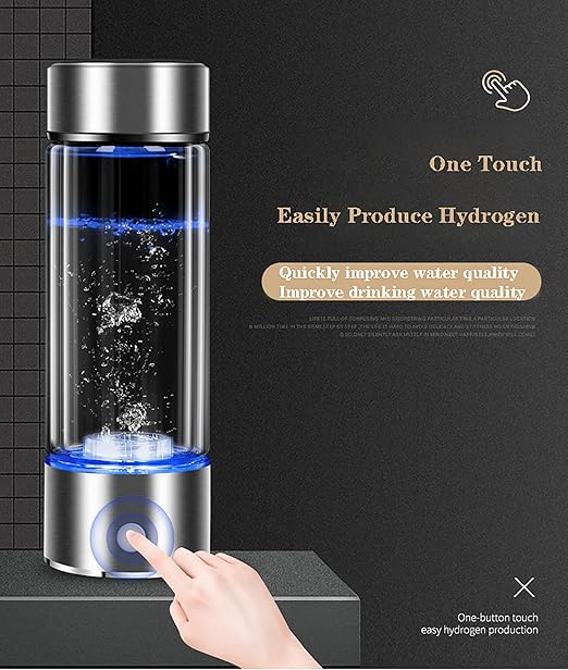 Hydrogen Water Generator, 2-in-1 USB Rechargeable Glass Hydrogen Water Generator Bottle, High-Concentration Up to 1300-1600ppb, for Sport Home Travel Picnic