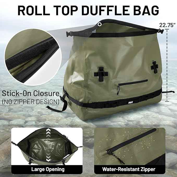 MIER Waterproof Duffel Bag Motorcycle Dry Bag Backpack Large Roll-Top Heavy Duty Dry Duffle Bags for Kayaking Camping Boating Gym Beach Cruise Ship, 60L/80L