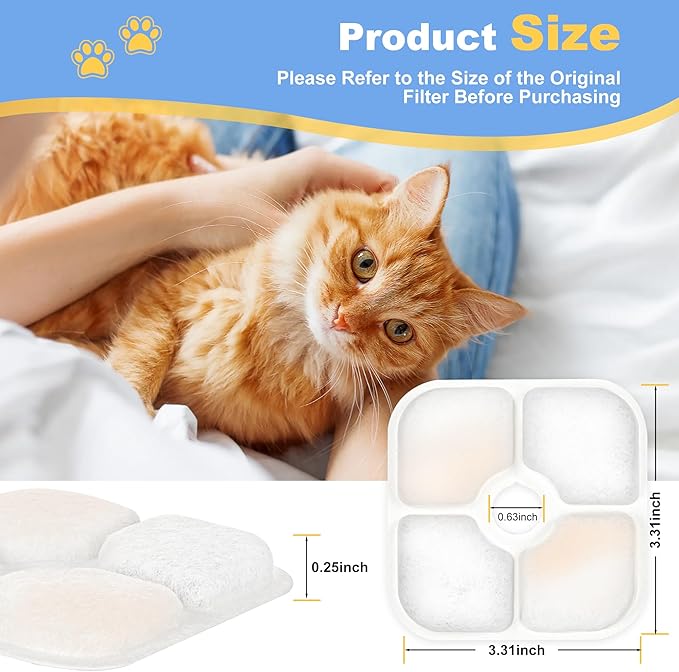 Cat Water Fountain Filter,Cat Fountain Filters Replacement for PIXI Pet Water Fountain,8 Pack Pet Fountain Filter Replacement,2 Pump Hoses