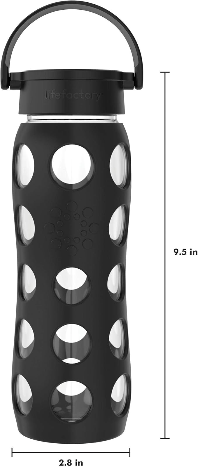 Lifefactory 22-Ounce BPA-Free Glass Water Bottle with Classic Cap and Protective Silicone Sleeve, Onyx