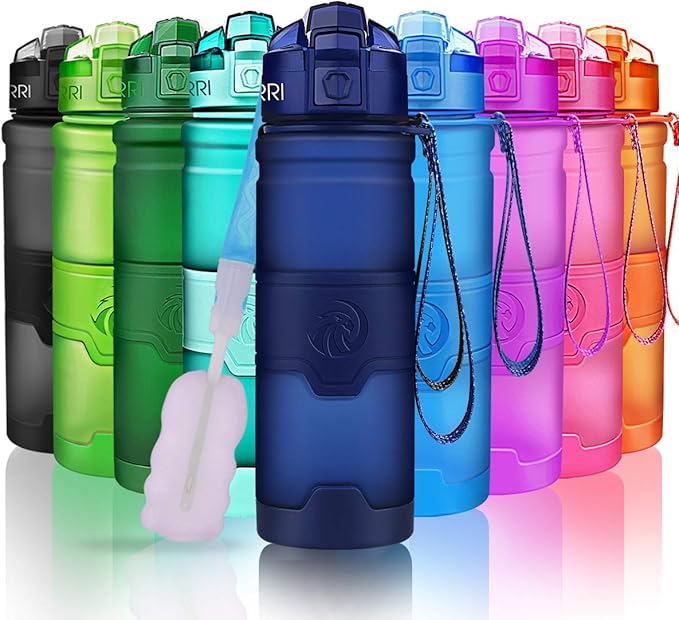 ZORRI Sports Water Bottle, 400/500/700ml/1L, BPA Free Leak Proof Tritan Lightweight Bottles for Outdoors,Camping,Cycling,Fitness,Gym,Yoga- Kids/Adults Drink Bottles with Filter, Lockable Pop Open Lid