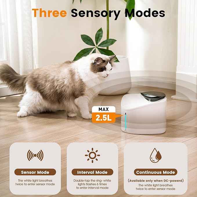 Wireless Cat Water Fountain, BPA-Free Ensure Safety, 2.5L/84oz App Control Smart Pet Water Fountain Rechargeable Battery Operated with Hydration Tracking, Ultra-Quiet Automatic Cats Dog Dispenser