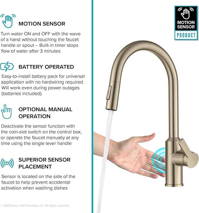 KRAUS Oletto Touchless Sensor Pull-Down Single Handle Kitchen Faucet in Spot-Free Antique Champagne Bronze, KSF-2830SFACB