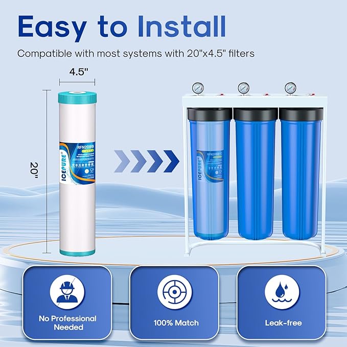 ICEPURE 5 Micron 20" x 4.5" RFN20BB Whole House Iron & Manganese Reduce Water Filter Replacement for FM25B, RFFE20-BB, CFRFFE-20BB, 1 Pack