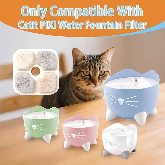 8 Pack Cat Water Fountain Filter Replacement Compatible with Catit PIXI, Cat Drinking Fountain Filter Replacement for Catit, Keep Your Pet Healthy and Hydrated Ion-Exchange Resin & Activated Carbon