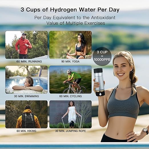 Hydrogen Water Bottle Generator, Portable Rechargeable aquahealth Hydrogen Water, Hydrogen Water Ionizer Machine, with SPE/PEM Technology, for Home Office Travel Fitness Drinking