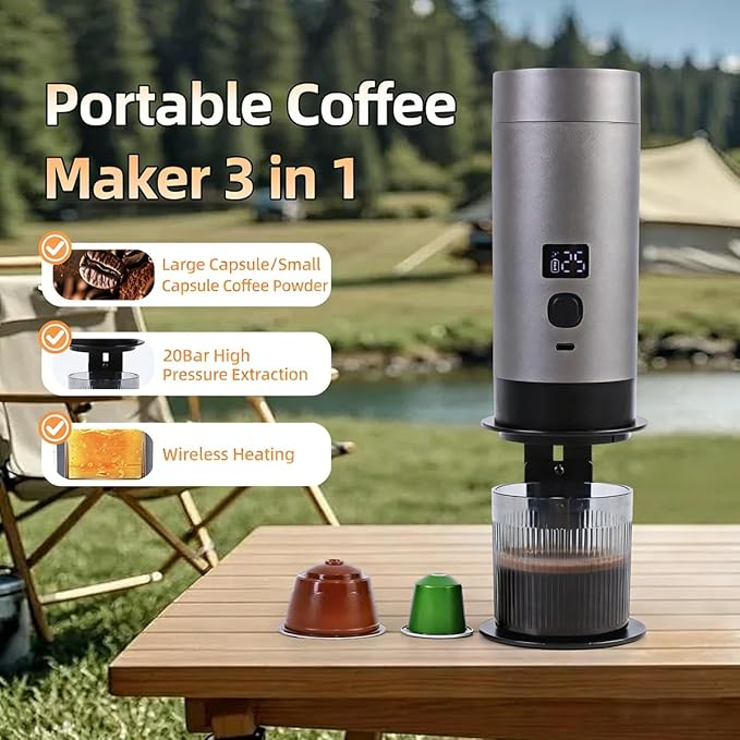 Wireless Mini Espresso Machine; Portable Coffee Maker for Travel/Camping/Office; 3-in-1 Single Serve Coffee Maker; Compatible with Capsules&Ground Coffee; Gifts for Espresso Lovers (White)
