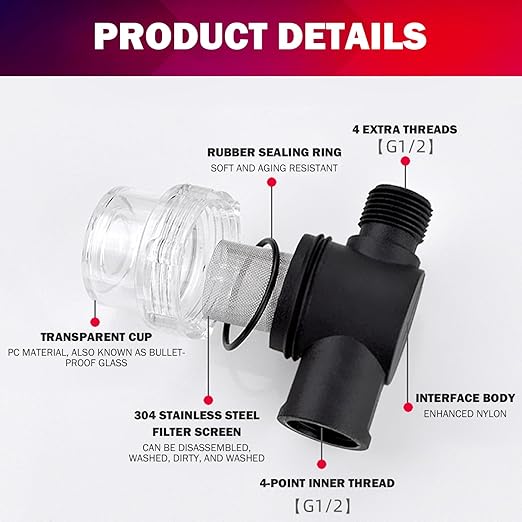 G1/2 50 Stainless Steel Mesh RV Inline Water Filter with Rubber Seal, Heavy‑Duty Sediment Filter for Boat, Yacht, Garden Hose & Camping Water Systems
