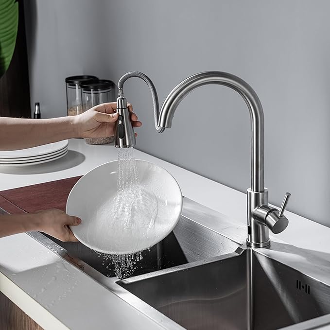 Touchless Kitchen Faucet with Pull Down Sprayer Brushed Nickel Kitchen Faucet Infrared Sensor Kitchen Faucet Touchless Kitchen Sink Faucets Stainless Steel Single Handle Motion Sensor Kitchen Faucet