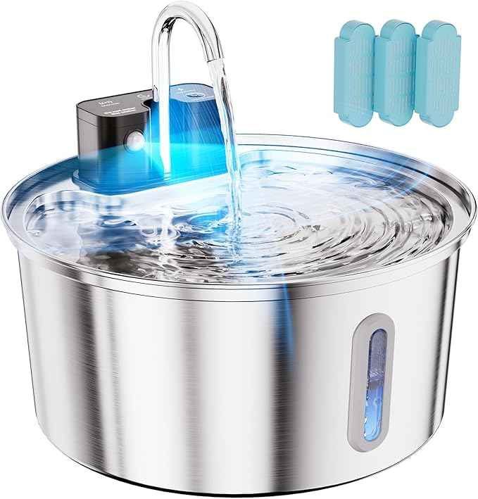 Wireless Cat Water Fountain - 108oz/3.2L Automatic Cat Water Fountain Cordless, Stainless Steel Battery Operated Pet Fountain Rechargeable Water Dispenser for Cats, Dogs, Multiple Pets