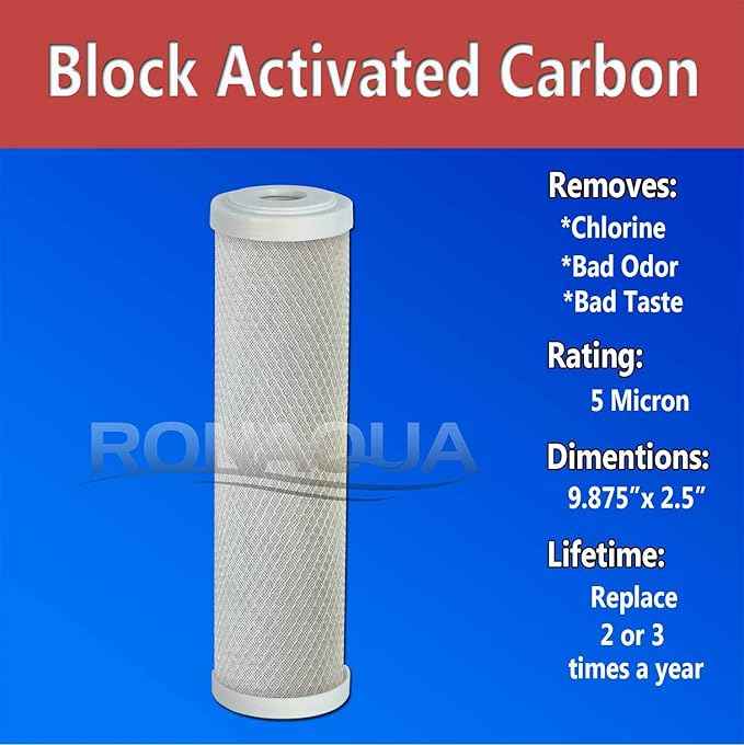 Block Activated Carbon Coconut Shell Water Filter Cartridge 5 Micron for RO & Standard 10” Housing WELL-MATCHED with WFPFC8002, WFPFC9001, WHCF-WHWC, WHEF-WHWC, FXWTC, SCWH-5 (25 Pack)