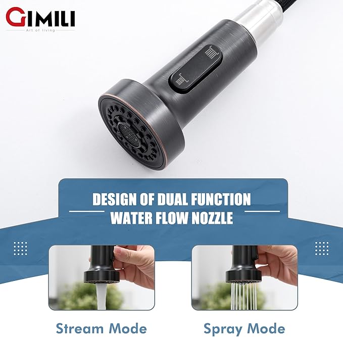 GIMILI Oil Rubbed Bronze Kitchen Faucet with Pull Down Sprayer Single Hole Stainless Steel Sink Faucet, Suitable for Farmhouses, RV, Laundry Room, Outdoor, and Campers. Llave para fregadero de cocina