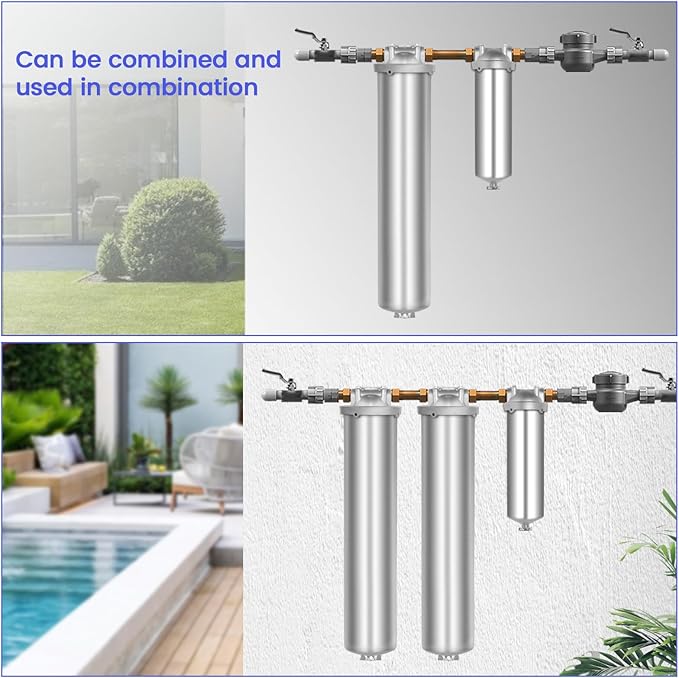 Amwater NSF/ANSI 42 Certi Stainless Steel Jumbo Size Filter Housing for 10"/ 20" Filter Cartridge, 1" NPT Water Filter Housing for Whole House Water Purification of Stainless Steel 304 (20" C Housing)