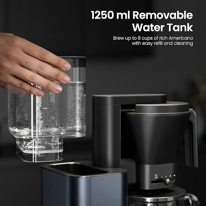 Kismile 8 Cup Drip Coffee Maker Machine, Pour Over Coffee Brew with 3s Instant Heat 197-205℉, Removable Water Tank, Adjustable Flow Control, Deep Cold Brew & Keep Warm 40 Min, Easy to Clean(Blue)