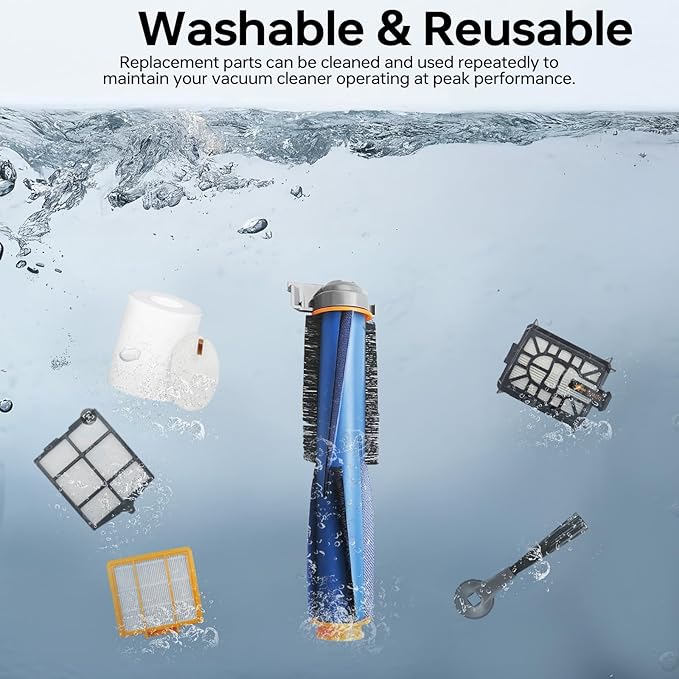 Replacement Parts Compatible with Shark AI AV2501S AV2511AE AV2501AE RV2502AE RV2610WA AV2510AOUS RV2520AOUS Robot Vacuum Cleaner, 2Main Brush, 4 motor pre-filters, 4Foam Filters, 8Side Brushes - AquaVibe