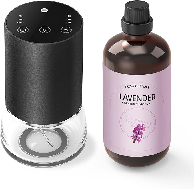 Waterless Essential Oil Diffuser 100ML Large Capacity Battery Operated Cordless Aromatherapy Diffuser with Timing & 3 Mist Levels car Diffuser 7 Colour Led Lights (Black-Set)