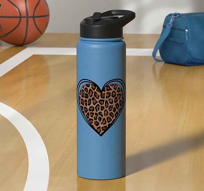 Heart Shape - Cute Cheetah Leopard Print Graphic Stainless Steel Insulated Water Bottle