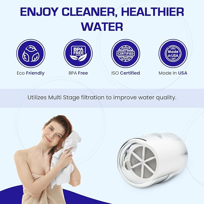 Crystal Quest Shower Filter without Shower Head - Gold - Advanced Multi Stage Filtration for Cleaner Water - Removes Chlorine, Heavy Metals - Promotes Healthier Skin, Softer Hair - Long-Lasting