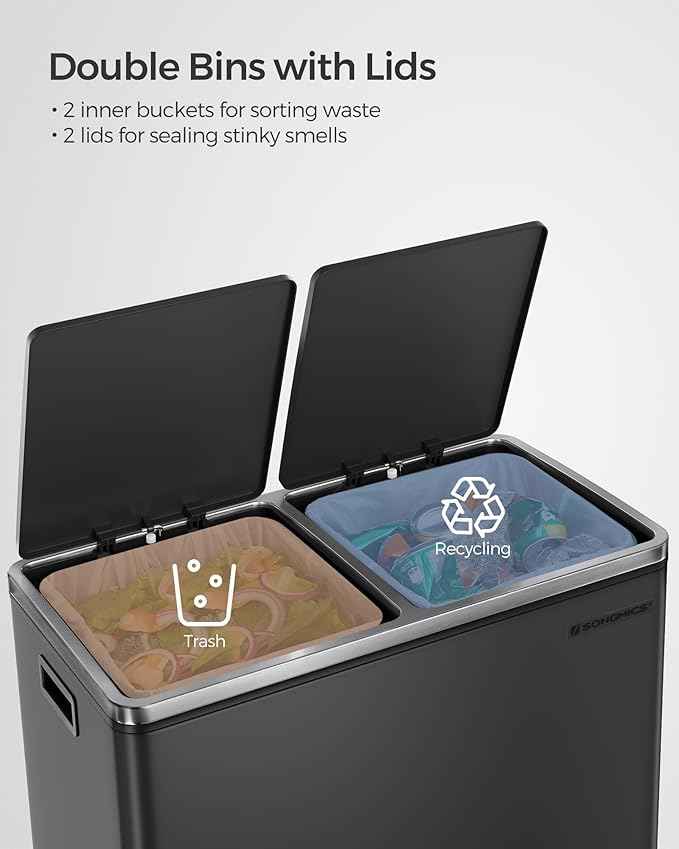 iSpring RCC7AK, NSF Certified 75 GPD, Alkaline 6-Stage Reverse Osmosis System & SONGMICS Dual Trash Can, 16 Gal (60L) Rubbish Bin and 15 Trash Bags, Metal Step Bin, with Dual
