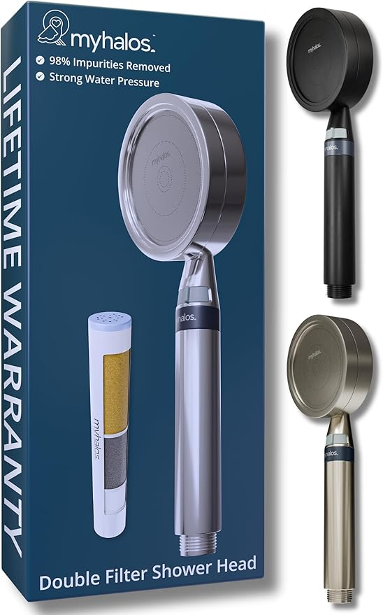 MyHalos® Handheld Filtered Shower Head with Handheld Handle - High Pressure Shower Heads With Filter To Reduce Chlorine & Soften Water - Easy to Install Detachable Filtered Shower Head For Hard Water