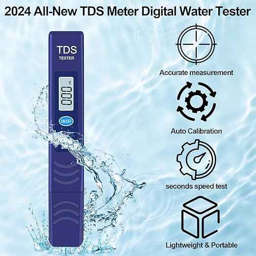 TDS Meter, Digital Water Quality Tester with Automatic Temperature Compensation (ATC), 0-9990 ppm Range, for Drinking Water, Tap Water, Aquariums, Water Filters (Blue)