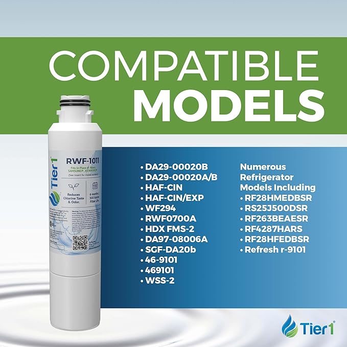 Tier1 RWF1011 DA29-00020B Refrigerator Water Filter | Replacement for Samsung HAF-CIN, WF294, FMS-2 Fridge Filter - Up to 18 Months Supply | Easy Install | Odor Control | Great Tasting Water (3-pk)