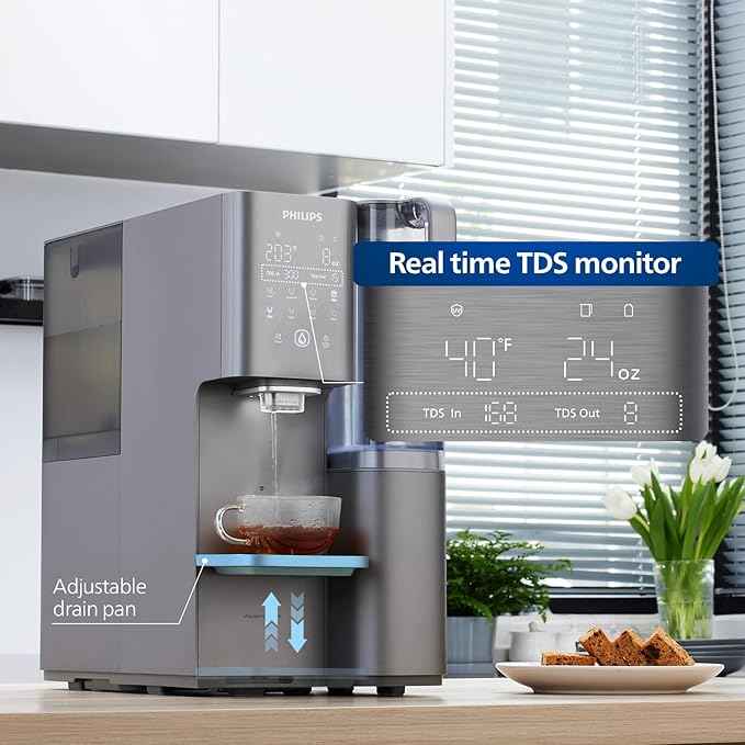 PHILIPS Reverse Osmosis Water Filter Countertop ADD6928DG/37(Cold&Hot), 6-Stage Mineralization Filtration System with Aquaporin Tech, Large Capacity for Family, 6L Tank,1.8L Jug, Reduce TDS