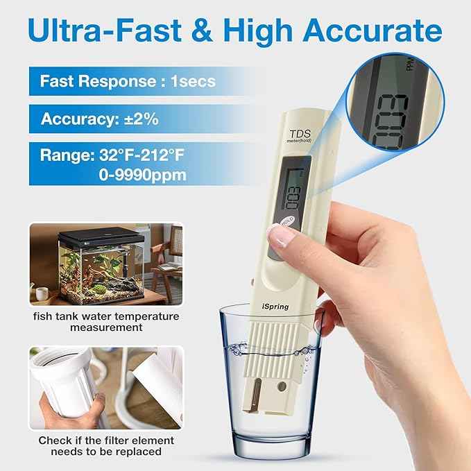 iSpring TDS 3-Button Digital Water Quality Test Meter with Temperature Test Function