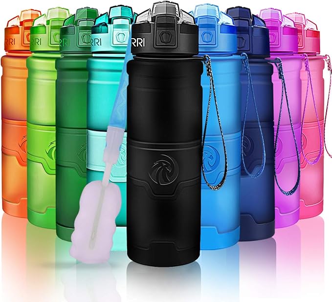 ZORRI Sports Water Bottle, 400/500/700ml/1L, BPA Free Leak Proof Tritan Lightweight Bottles for Outdoors,Camping,Cycling,Fitness,Gym,Yoga- Kids/Adults Drink Bottles with Filter, Lockable Pop Open Lid
