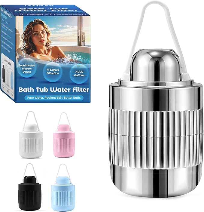 17-STAGE Bath Filter for Tub with Premium Design & Leak-Proof, 7000-Gallon Long-Life Cartridge with Vitamins C & E + Essential Minerals Removes Chlorine and Softens Hair, Skin & Nails | Patent Pending