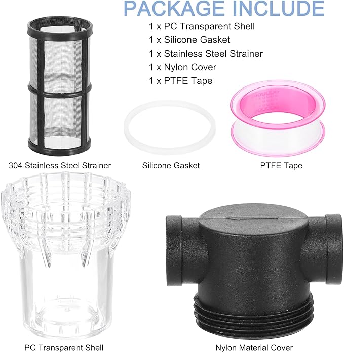 uxcell Pressure Washer Filter 3/4" NPT Female Thread, Inline Mesh Strainer Attachment, Stainless Steel Screen with Sealant Tape for Outdoor Gardening Inlet Water (Size:80 Mesh) - AquaVibe