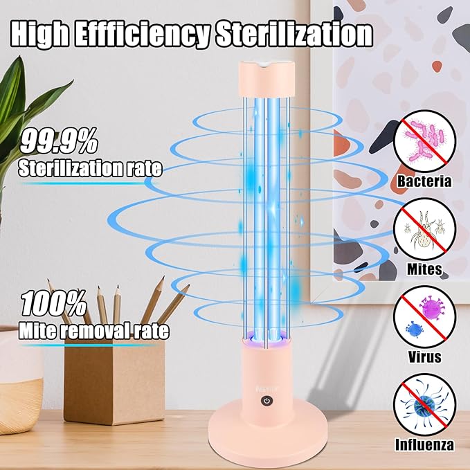 UV Light Sanitizer,60W Ozone-Free Home Disinfection Device for Haloclean UV,254nm UVC Lamp Odor Eliminator for Whole Room,Ultraviolet Light with 3-Speed Timing and Remote